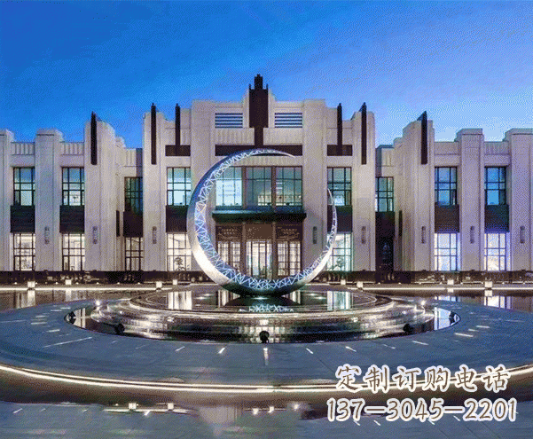 哈尔滨城市不锈钢月亮摆件雕塑