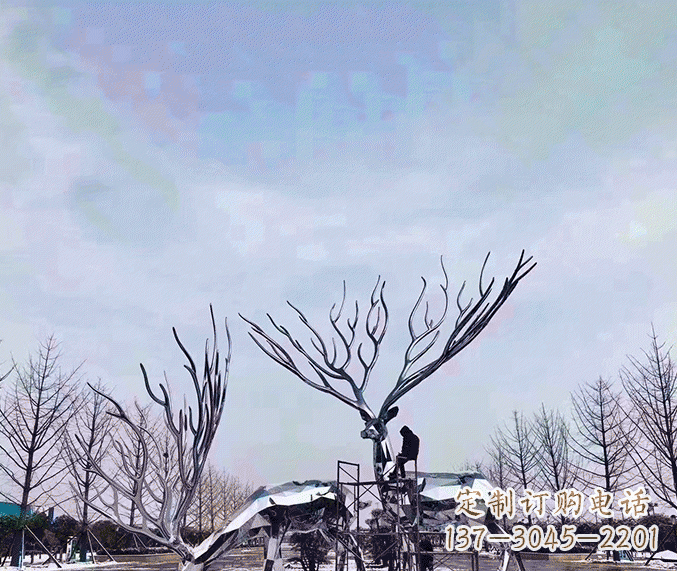 哈尔滨大型鹿群不锈钢雕塑