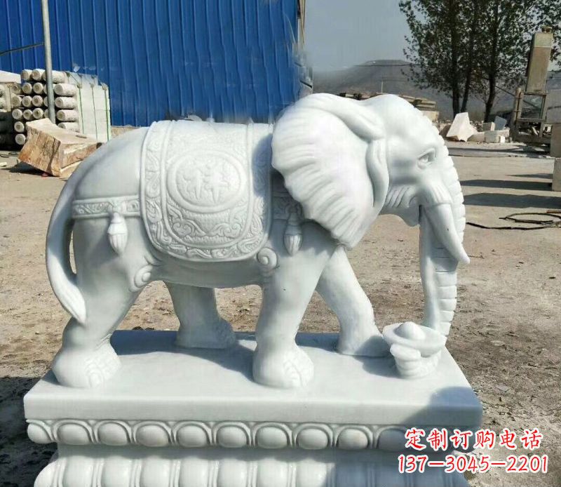 哈尔滨鼻卷元宝的大象汉白玉吉祥如意石雕