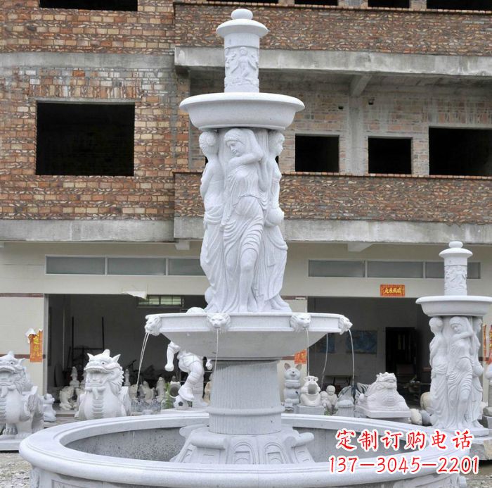 哈尔滨别墅景观汉白玉西方人物喷泉石雕