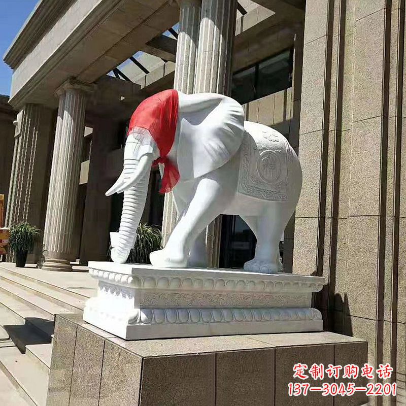 哈尔滨宾馆酒店看门大象汉白玉吉祥动物石雕