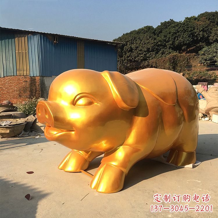 哈尔滨玻璃钢大型漆金猪仔雕塑-大型商场美陈动物雕塑