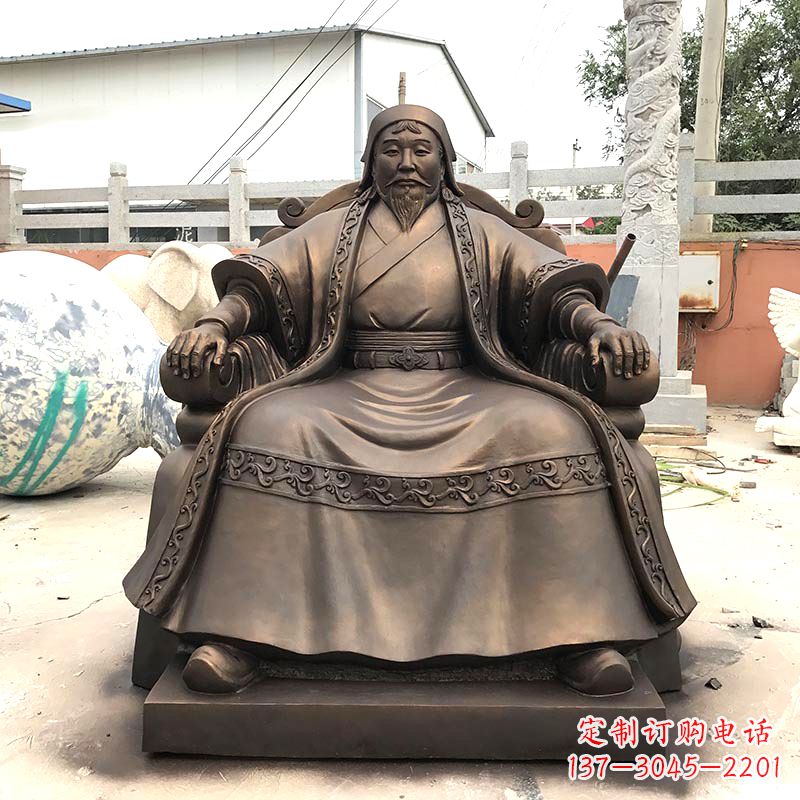 哈尔滨玻璃钢仿铜成吉思汗雕塑-中国古代著名帝王军事家雕像
