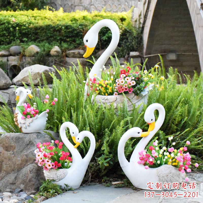 哈尔滨玻璃钢天鹅花盆雕塑