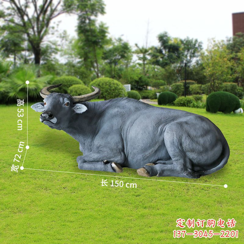 哈尔滨玻璃钢卧姿水牛仿真动物雕塑