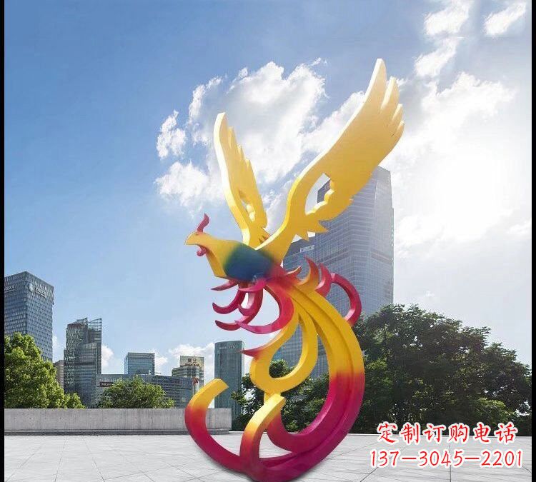 哈尔滨不锈钢抽象彩色凤凰雕塑