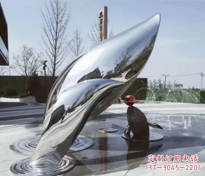 哈尔滨不锈钢公园镜面海豚雕塑