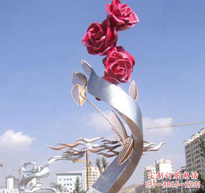 哈尔滨不锈钢玫瑰雕塑,点缀广场景观