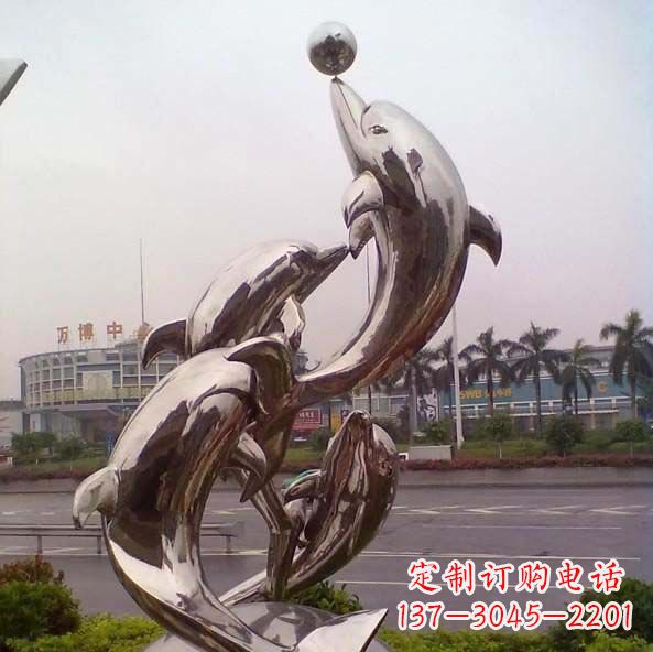 哈尔滨不锈钢海豚顶球造型雕塑