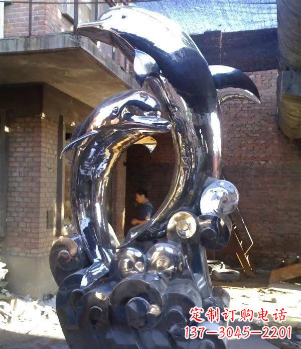 哈尔滨不锈钢海豚动物雕塑 (3)