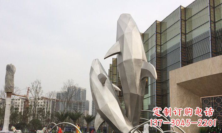 哈尔滨不锈钢海豚喷泉雕塑 (2)