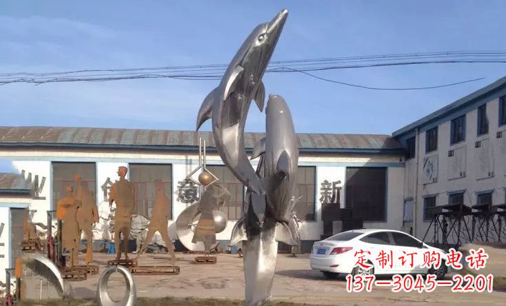 哈尔滨不锈钢海豚嬉戏雕塑 (2)