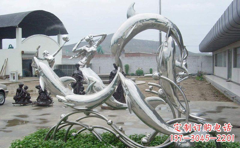 哈尔滨不锈钢海豚嬉戏动物雕塑