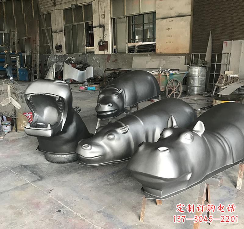 哈尔滨静态之美22英寸不锈钢河马雕塑