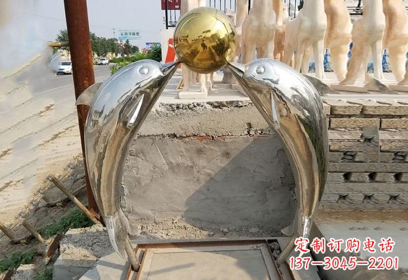 哈尔滨不锈钢镜面海豚顶球雕塑
