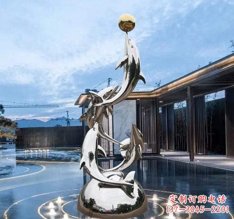 哈尔滨海豚的优雅身姿——不锈钢水景雕塑