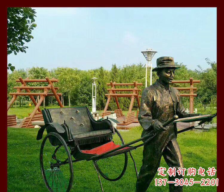 哈尔滨步行街黄包车夫人物铜雕