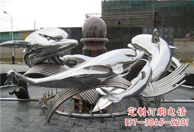 哈尔滨城市不锈钢浪花和海豚雕塑