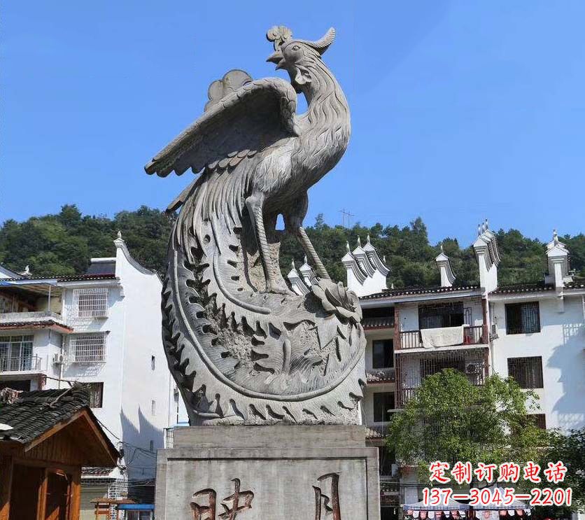 哈尔滨城市景点凤凰石雕,青石石刻神兽雕塑
