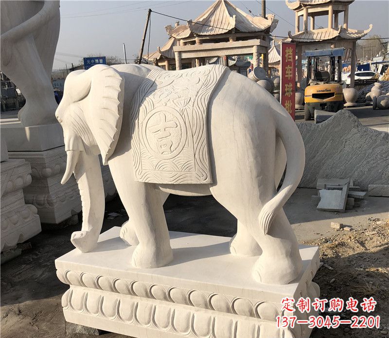 哈尔滨大理石卷鼻如意大象雕塑