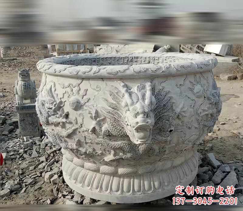 哈尔滨大理石龙浮雕水缸
