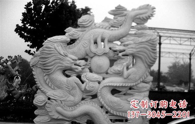 哈尔滨精美大理石双龙雕塑