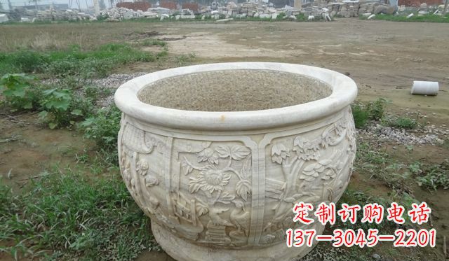 哈尔滨大理石鸳鸯园林景观石雕花盆