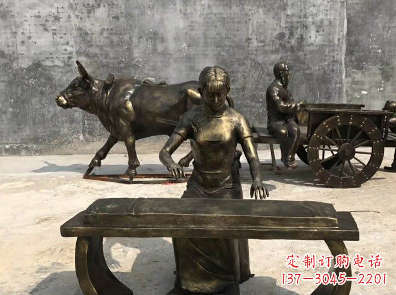 哈尔滨弹古筝人物校园景观铜雕