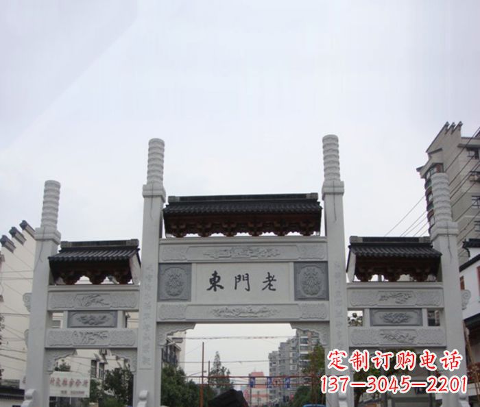 哈尔滨精美三门石牌坊雕塑