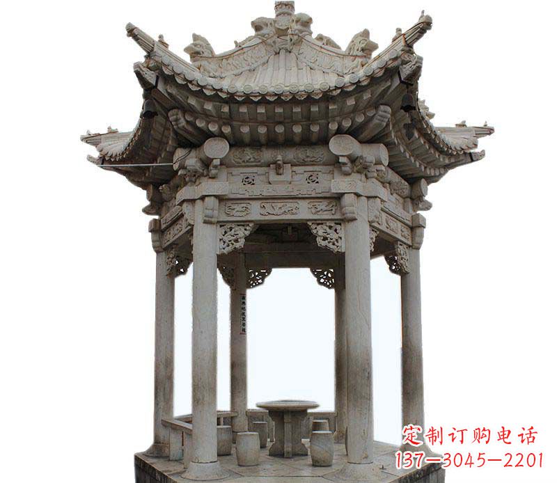 哈尔滨精美仿古六角凉亭石雕
