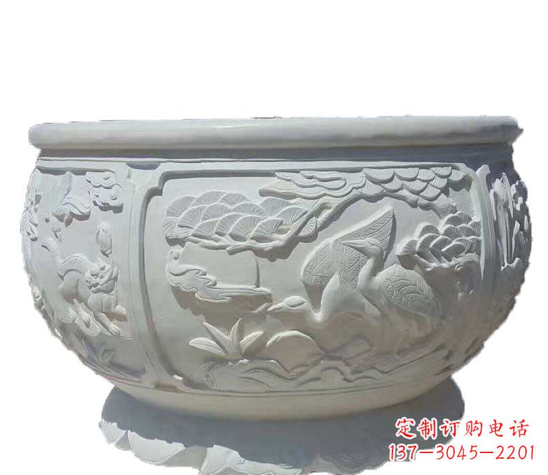 哈尔滨仿古鱼缸石雕花盆摆件