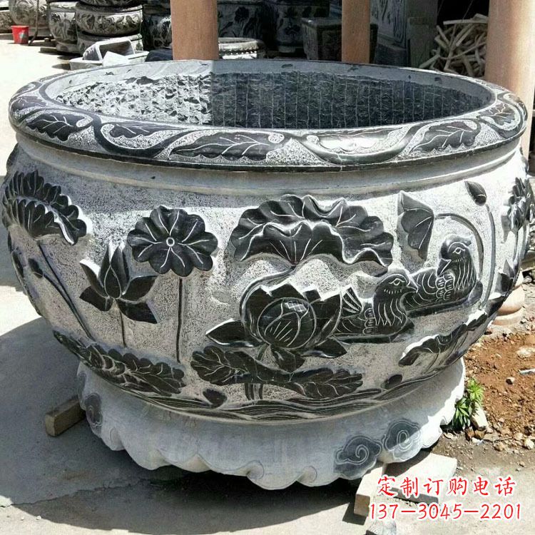哈尔滨极致精细仿古圆形鱼缸石雕