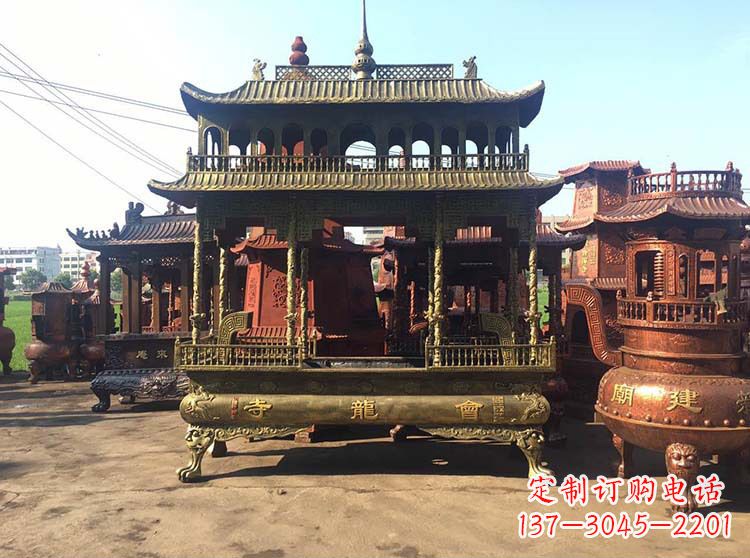 哈尔滨高浮雕螭龙纹铜香炉