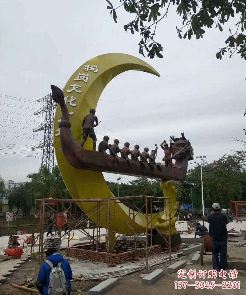 哈尔滨艺术型不锈钢龙舟雕塑