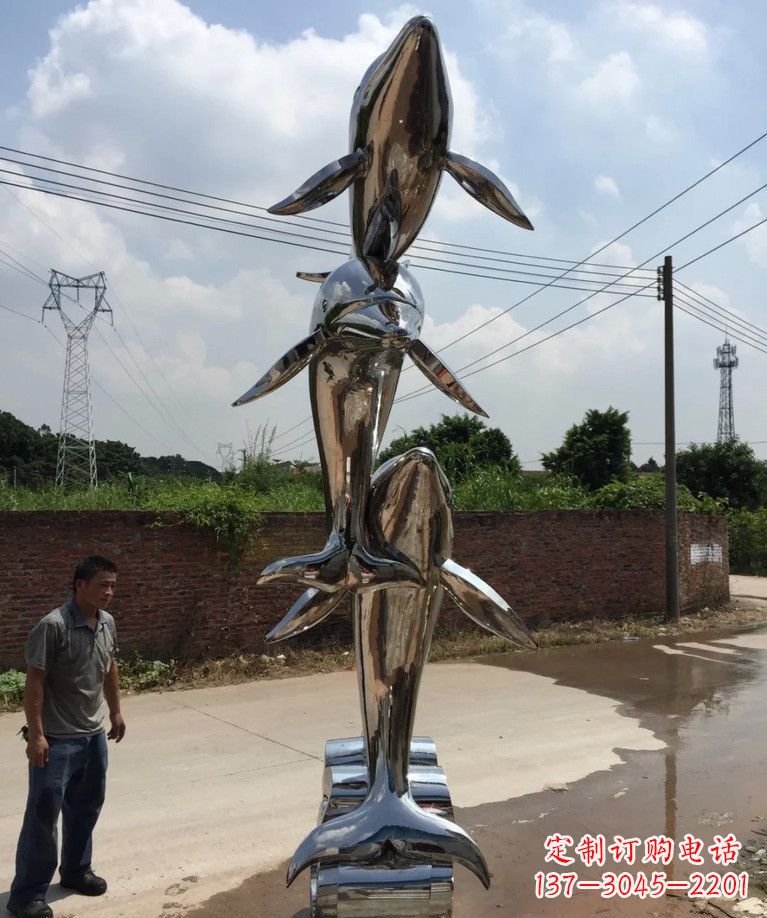 哈尔滨不锈钢跳跃海豚雕塑