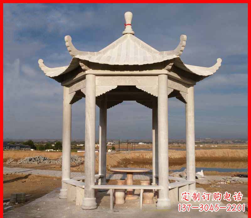 哈尔滨公园大理石六角石雕凉亭 (2)