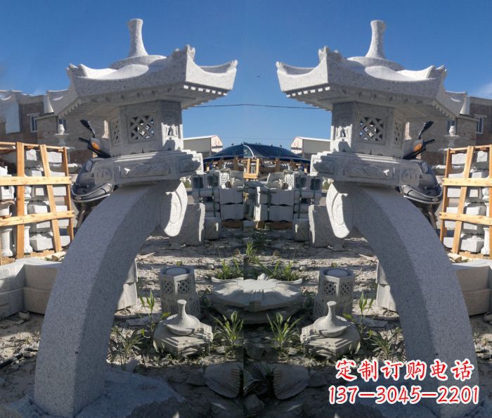 哈尔滨精美大理石镂空石灯雕塑