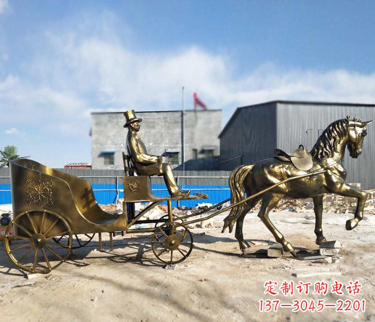 哈尔滨公园景观坐着马车的人物铜雕