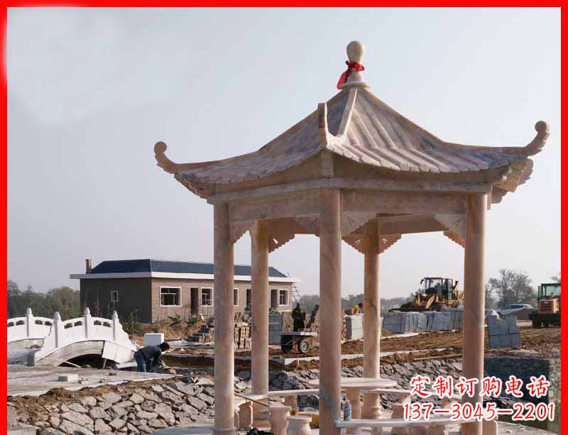 哈尔滨红六角石凉亭雕塑