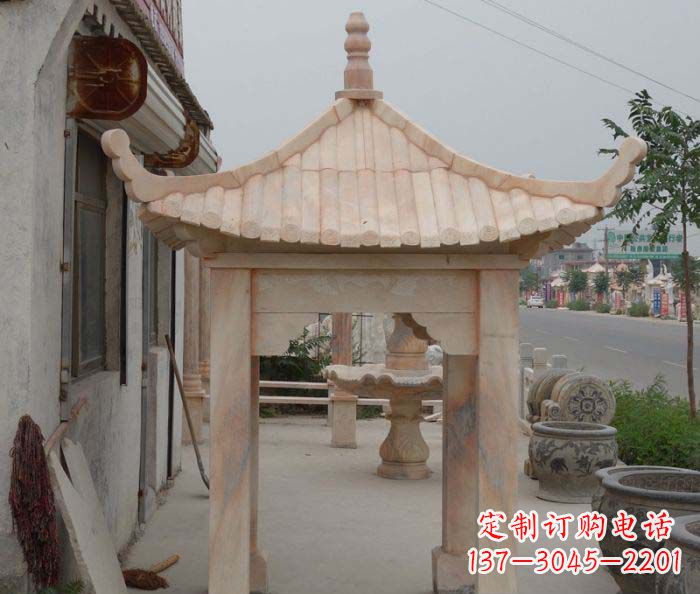 哈尔滨精美红六角石凉亭雕塑