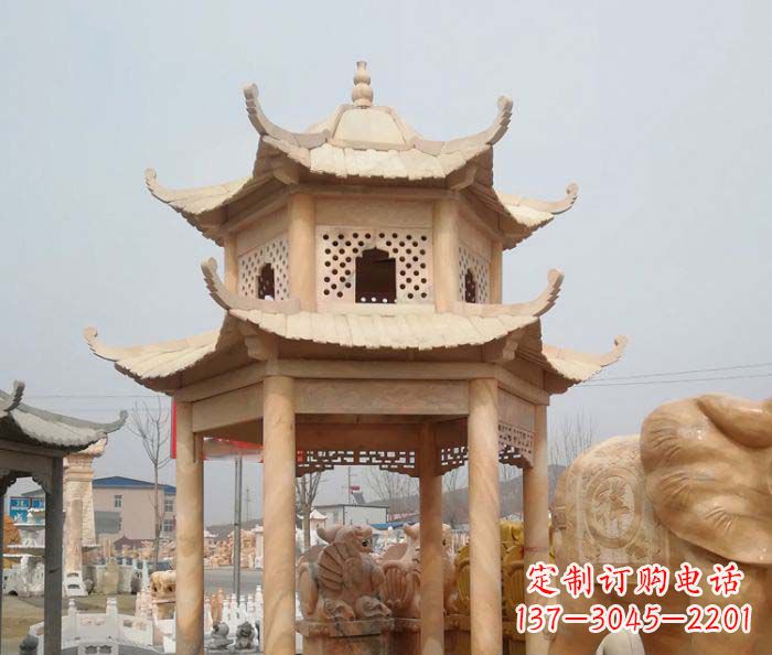 哈尔滨红双层六角石凉亭雕塑