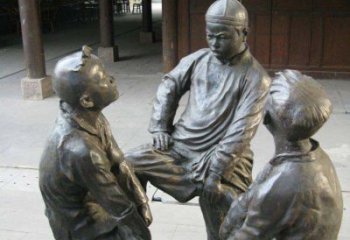 哈尔滨铜雕男孩斗鸡小品雕塑