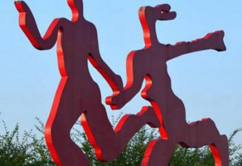 哈尔滨中领雕塑-多彩情侣跑步雕塑