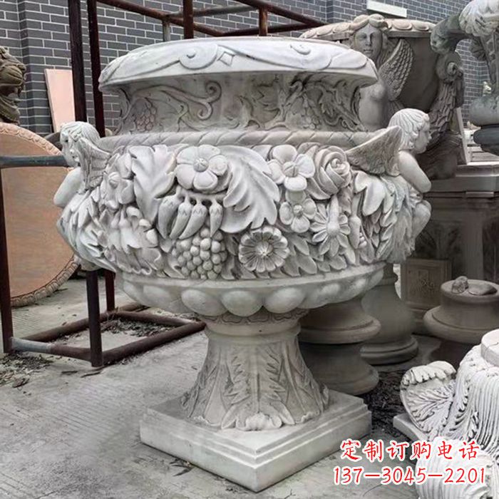 哈尔滨汉白玉欧式人物花盆石雕