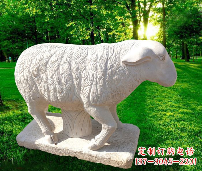 哈尔滨汉白玉山羊公园动物石雕_1