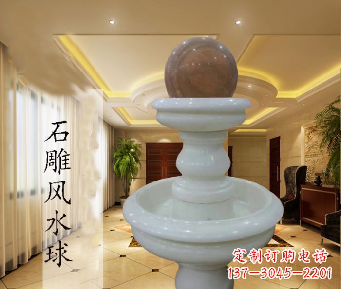 哈尔滨汉白玉双层风水球别墅石雕