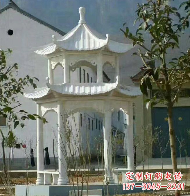 哈尔滨汉白玉双层凉亭石雕