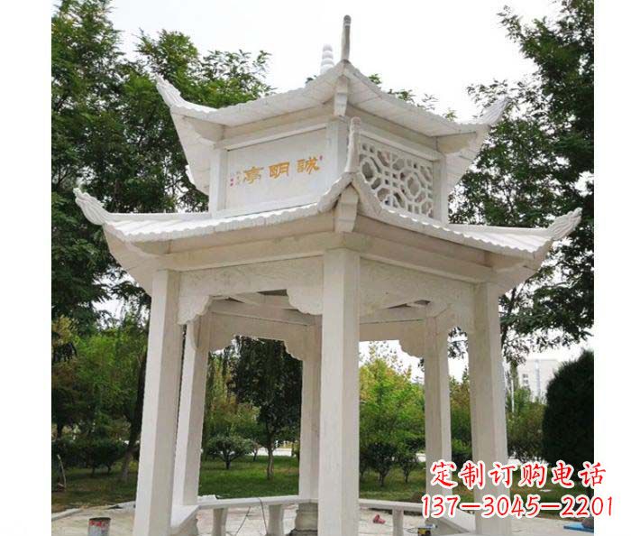 哈尔滨汉白玉双层六角凉亭公园石雕