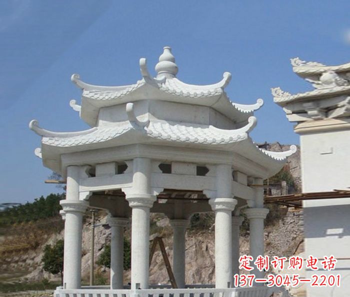 哈尔滨精美汉白玉双层石凉亭雕塑