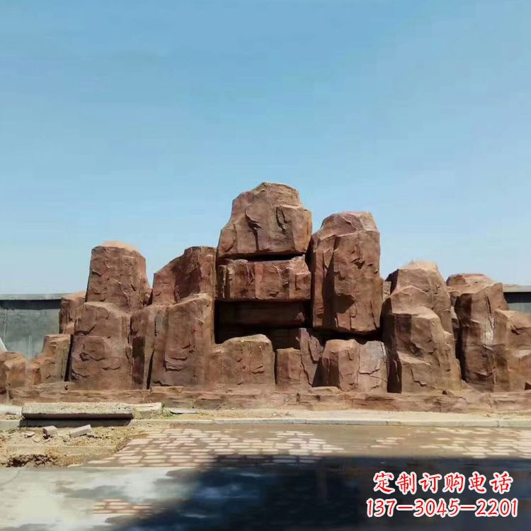 哈尔滨假山雕塑,红色塑石精美制作